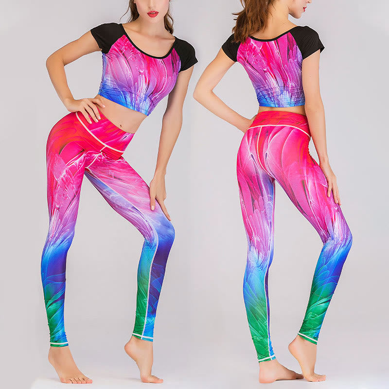 Buddha Stones 2 pezzi mondo sottomarino ragazza misteriosa sfumatura colore stampa top pantaloni sport fitness yoga donne yoga set - Colore sfumato - US12, UK/AU16, EU44 (XL)  - image 7