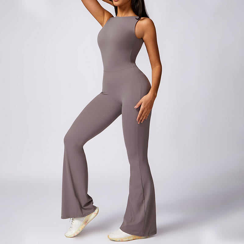 Buddha Stones Donna Casual Senza Maniche Tuta Pantaloni Svasati Sport Fitness Yoga Bodysuit