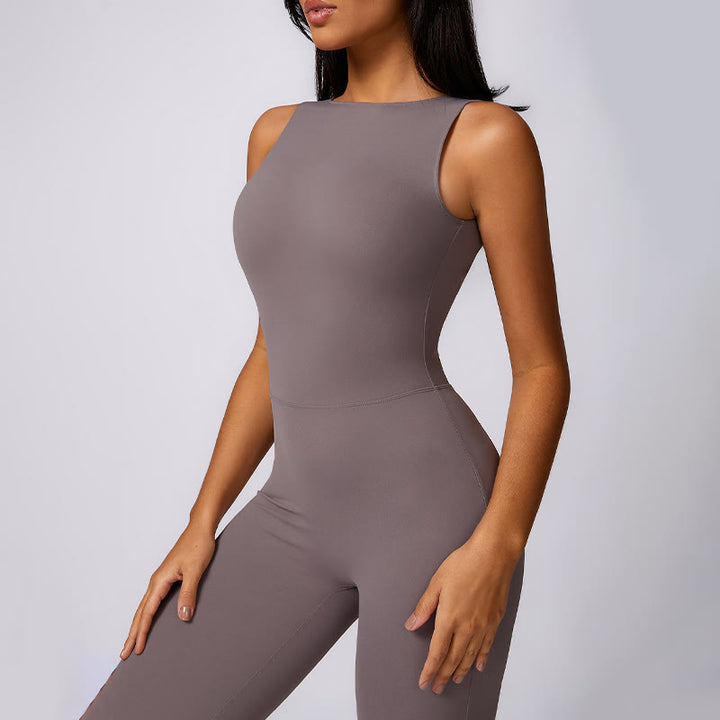 Buddha Stones Donna Casual Senza Maniche Tuta Pantaloni Svasati Sport Fitness Yoga Bodysuit