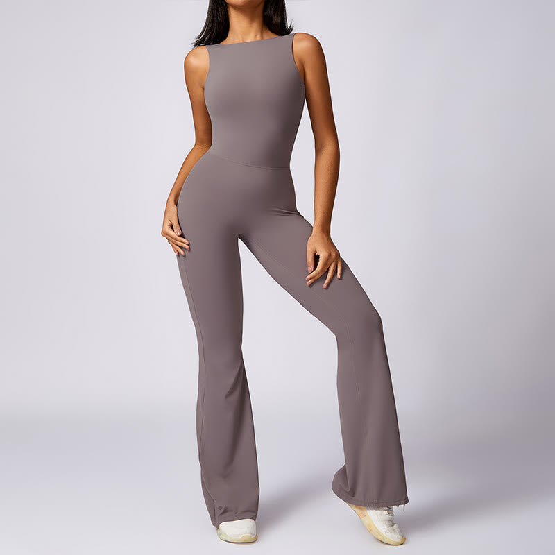 Buddha Stones Donna Casual Senza Maniche Tuta Pantaloni Svasati Sport Fitness Yoga Bodysuit
