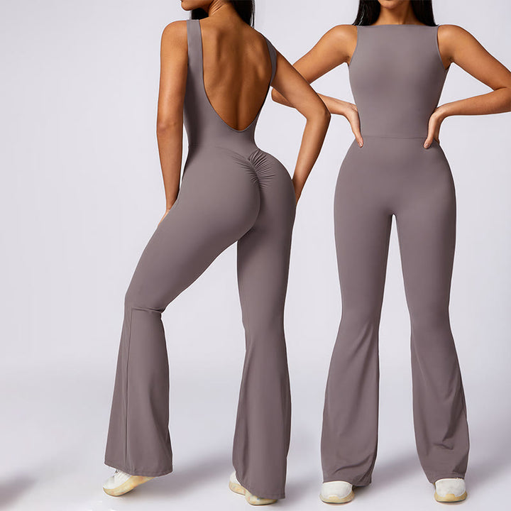 Buddha Stones Donna Casual Senza Maniche Tuta Pantaloni Svasati Sport Fitness Yoga Bodysuit