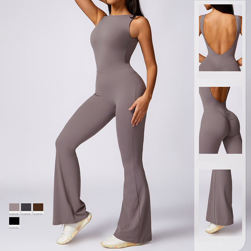 Buddha Stones Donna Casual Senza Maniche Tuta Pantaloni Svasati Sport Fitness Yoga Bodysuit