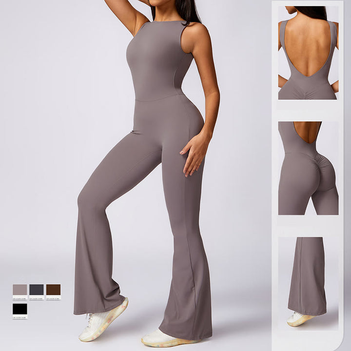 Buddha Stones Donna Casual Senza Maniche Tuta Pantaloni Svasati Sport Fitness Yoga Bodysuit