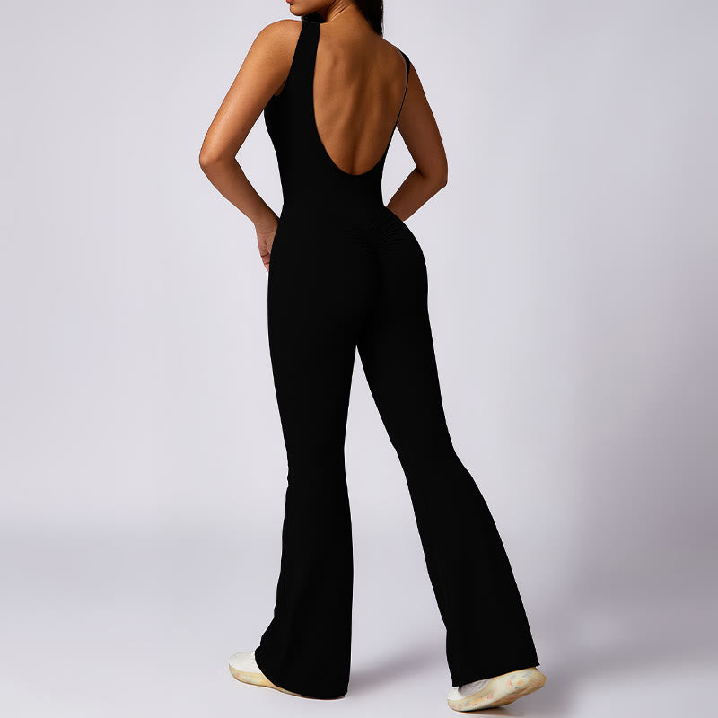 Buddha Stones Donna Casual Senza Maniche Tuta Pantaloni Svasati Sport Fitness Yoga Bodysuit
