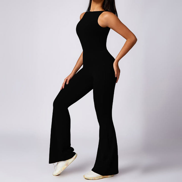 Buddha Stones Donna Casual Senza Maniche Tuta Pantaloni Svasati Sport Fitness Yoga Bodysuit