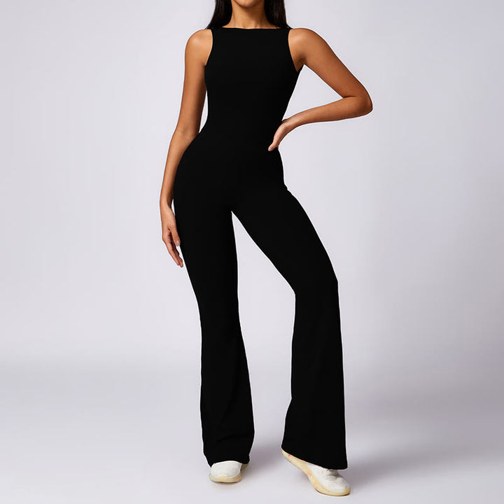 Buddha Stones Donna Casual Senza Maniche Tuta Pantaloni Svasati Sport Fitness Yoga Bodysuit