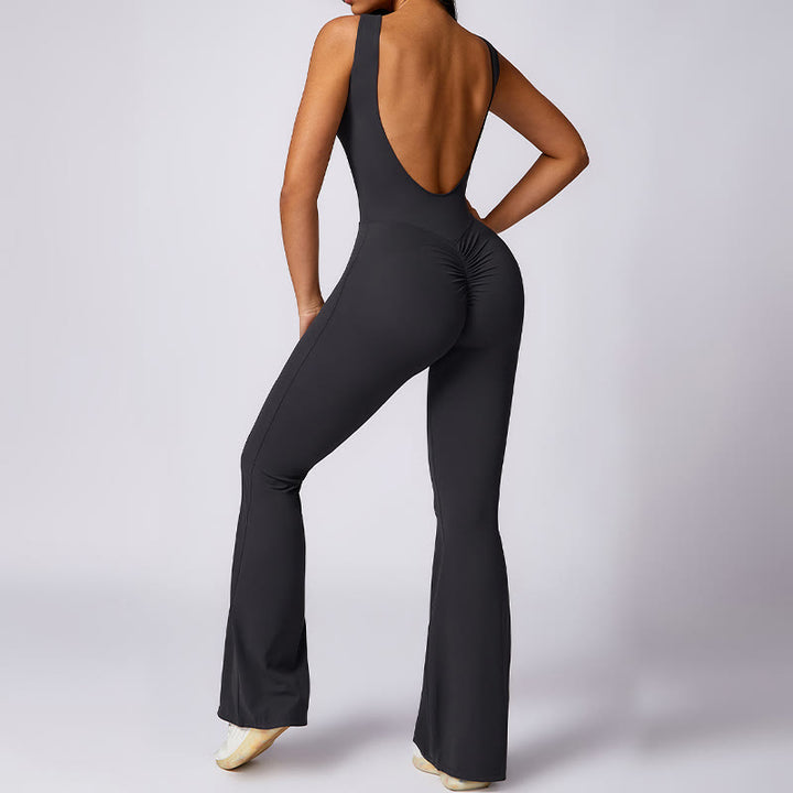 Buddha Stones Donna Casual Senza Maniche Tuta Pantaloni Svasati Sport Fitness Yoga Bodysuit