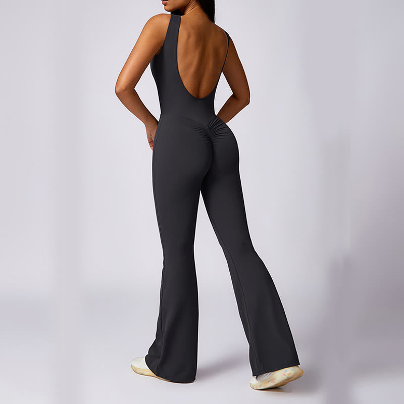 Buddha Stones Donna Casual Senza Maniche Tuta Pantaloni Svasati Sport Fitness Yoga Bodysuit