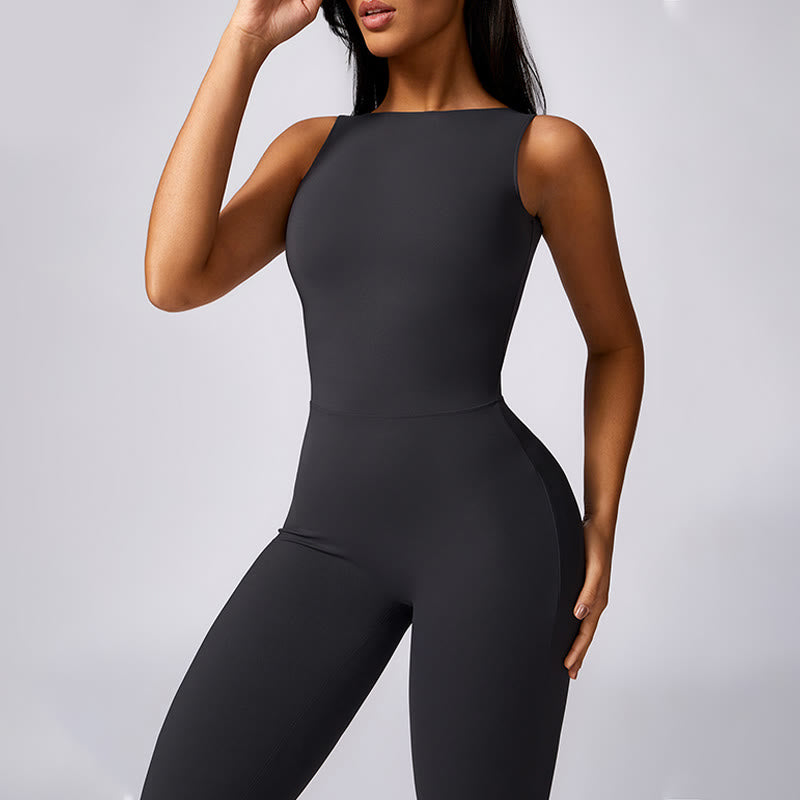 Buddha Stones Donna Casual Senza Maniche Tuta Pantaloni Svasati Sport Fitness Yoga Bodysuit
