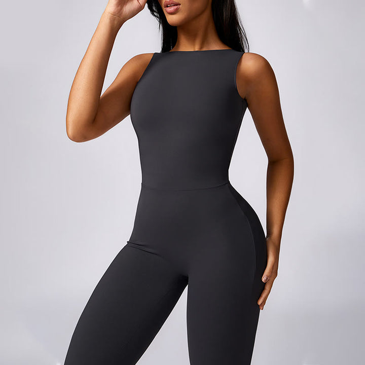 Buddha Stones Donna Casual Senza Maniche Tuta Pantaloni Svasati Sport Fitness Yoga Bodysuit