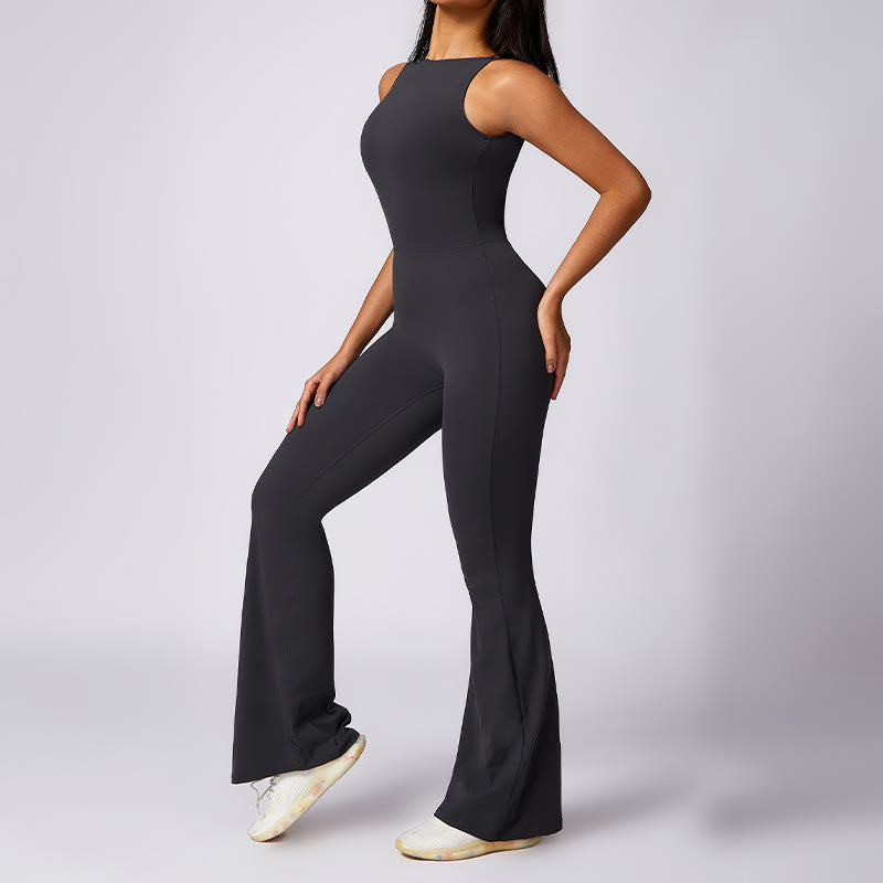 Buddha Stones Donna Casual Senza Maniche Tuta Pantaloni Svasati Sport Fitness Yoga Bodysuit