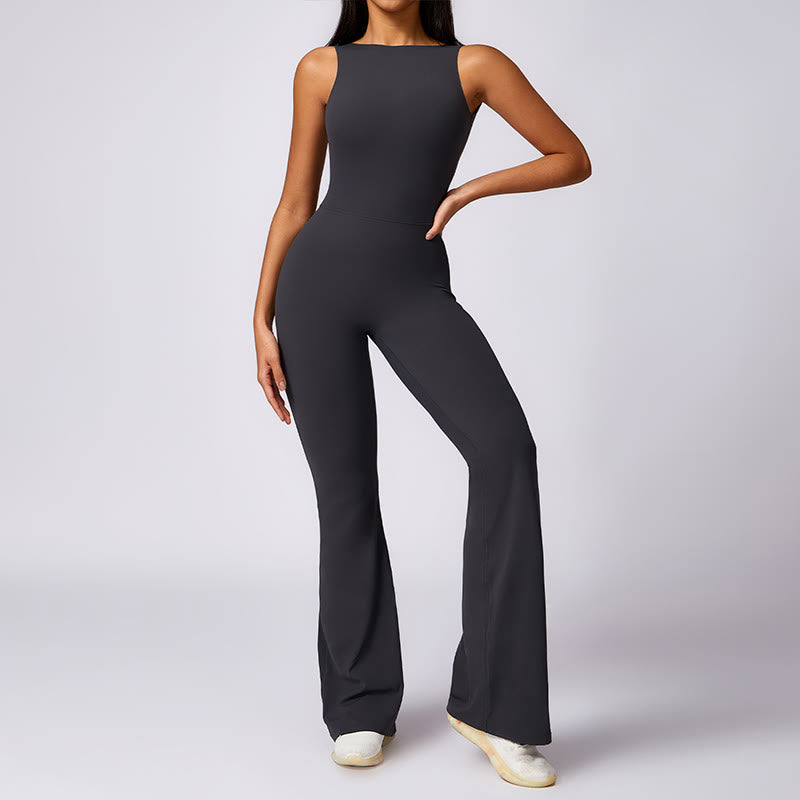 Buddha Stones Donna Casual Senza Maniche Tuta Pantaloni Svasati Sport Fitness Yoga Bodysuit
