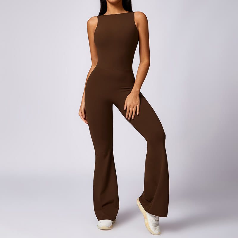 Buddha Stones Donna Casual Senza Maniche Tuta Pantaloni Svasati Sport Fitness Yoga Bodysuit