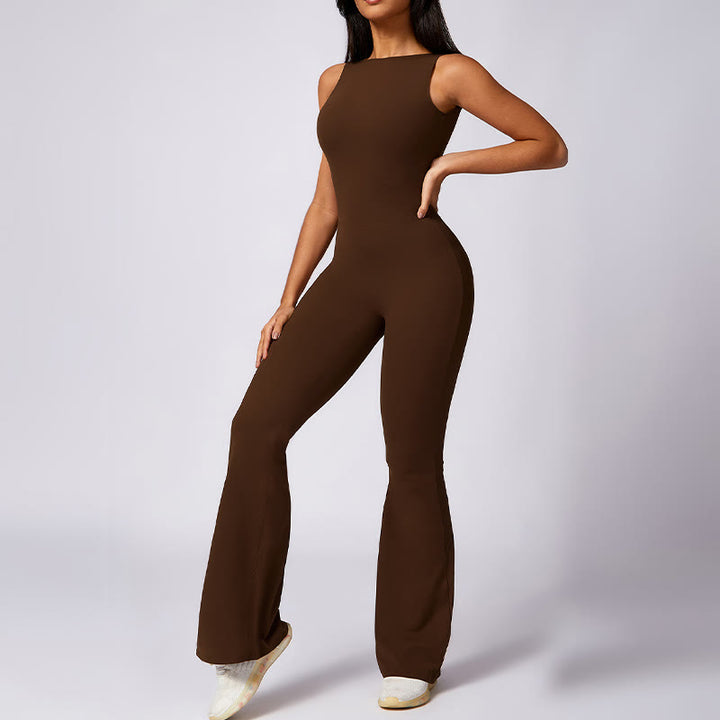 Buddha Stones Donna Casual Senza Maniche Tuta Pantaloni Svasati Sport Fitness Yoga Bodysuit