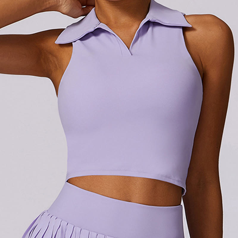 Canotta corta con colletto polo Buddha Stones , gonne da tennis, pantaloncini plissettati con tasca, abbigliamento sportivo per yoga