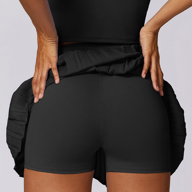 Canotta corta con colletto polo Buddha Stones , gonne da tennis, pantaloncini plissettati con tasca, abbigliamento sportivo per yoga