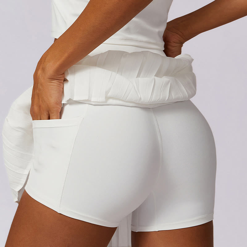 Canotta corta con colletto polo Buddha Stones , gonne da tennis, pantaloncini plissettati con tasca, abbigliamento sportivo per yoga - image 34