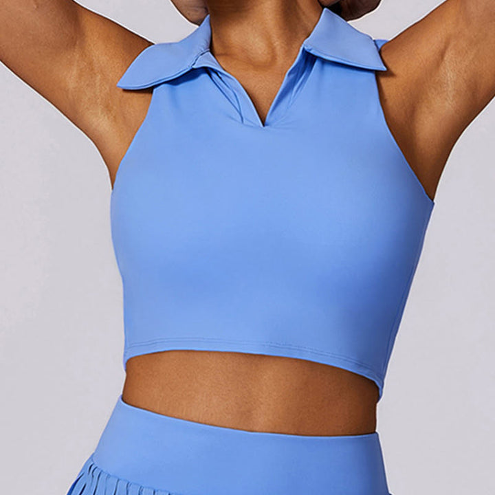 Canotta corta con colletto polo Buddha Stones , gonne da tennis, pantaloncini plissettati con tasca, abbigliamento sportivo per yoga
