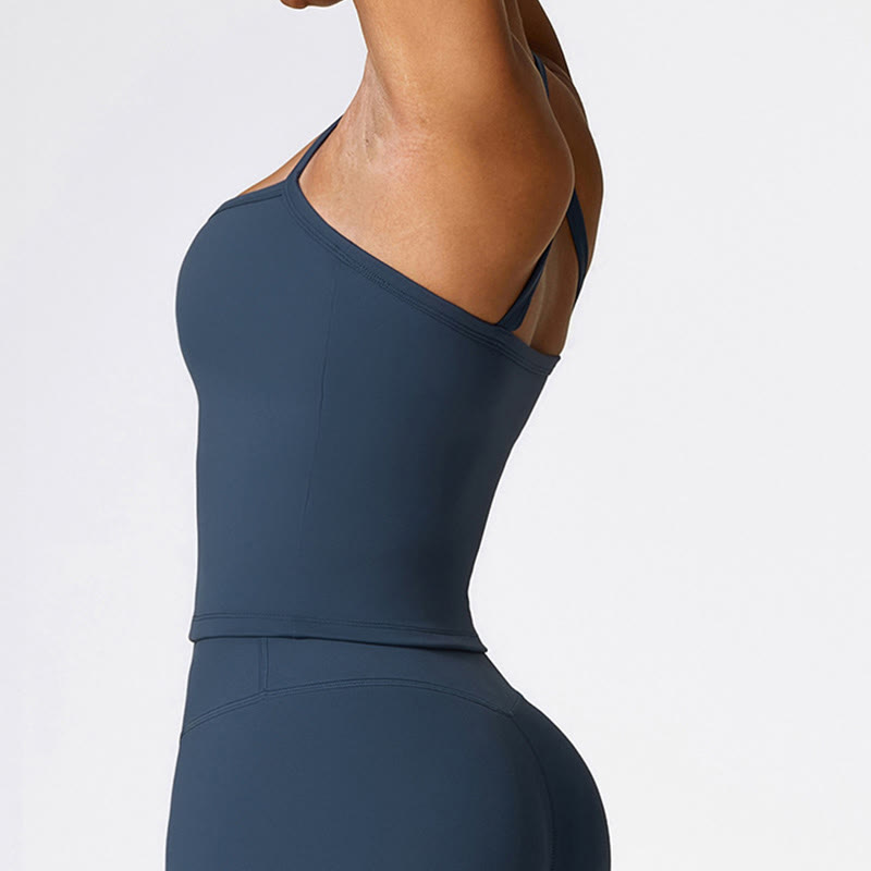 Canotta corta tinta unita Buddha Stones , pantaloncini a vita alta, abbigliamento sportivo per palestra e yoga - image 4