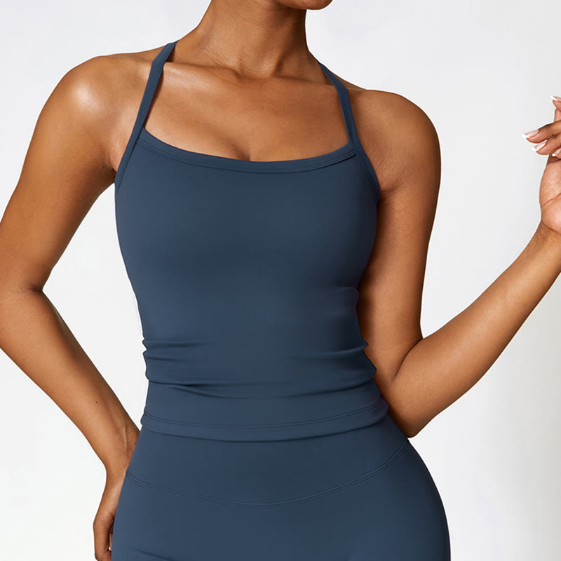 Canotta corta tinta unita Buddha Stones , pantaloncini a vita alta, abbigliamento sportivo per palestra e yoga - Blu scuro - Superiore - US8-10, UK/AU12-14, EU40-42 (XL) - image 0