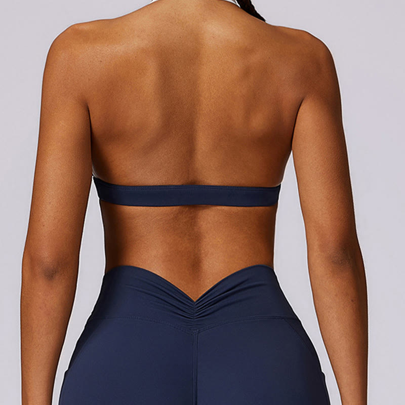 Buddha Stones reggiseno con scollo all'americana tinta unita, manica lunga, canotta corta, pantaloni, sport, fitness, palestra, yoga, outfit