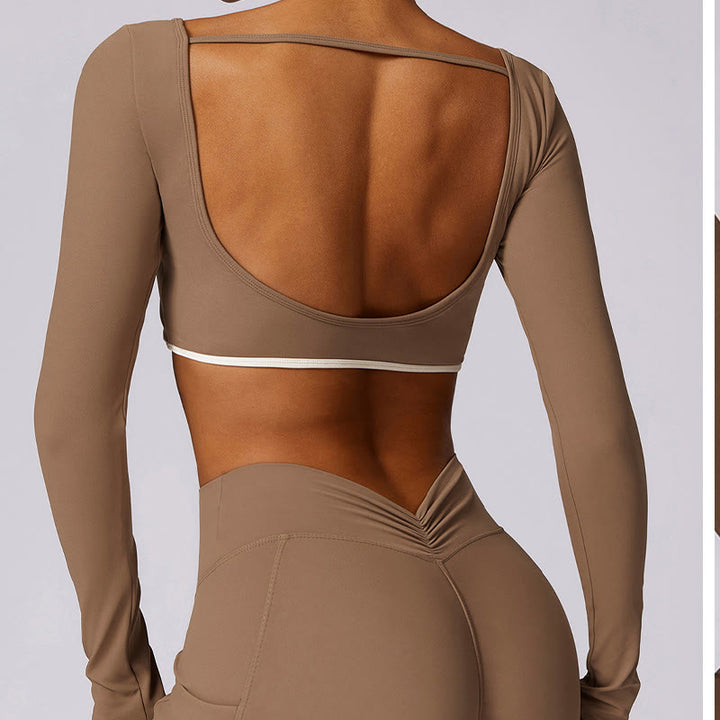 Buddha Stones reggiseno con scollo all'americana tinta unita, manica lunga, canotta corta, pantaloni, sport, fitness, palestra, yoga, outfit - image 44