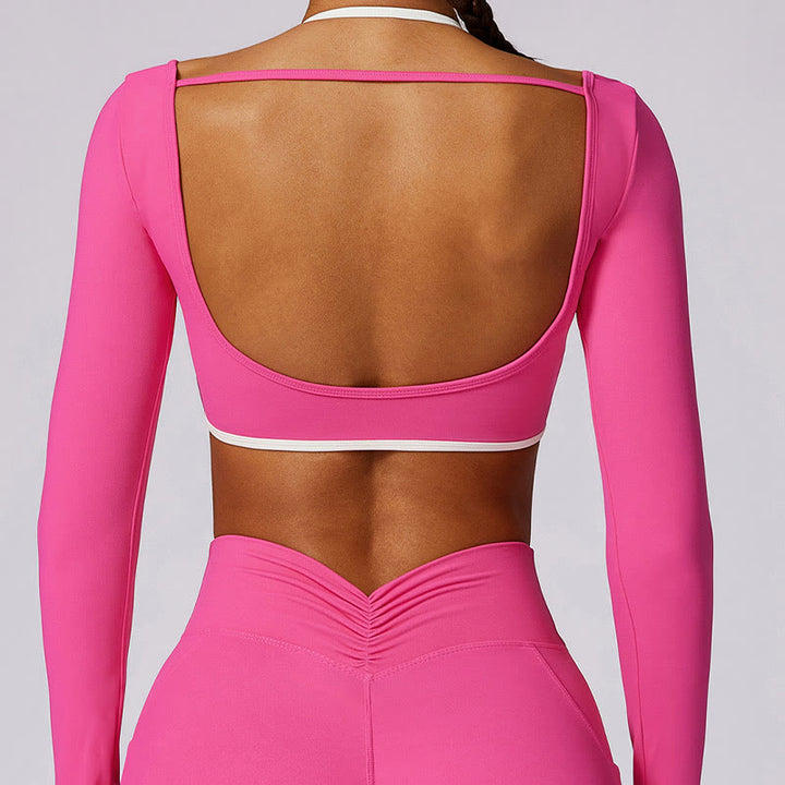 Buddha Stones reggiseno con scollo all'americana tinta unita, manica lunga, canotta corta, pantaloni, sport, fitness, palestra, yoga, outfit