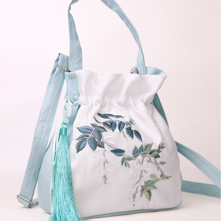 Buddha Stones Fiori Ricamati Glicine Giglio Cotone Lino Borsa A Tracolla Borsa A Tracolla Borsa A Mano