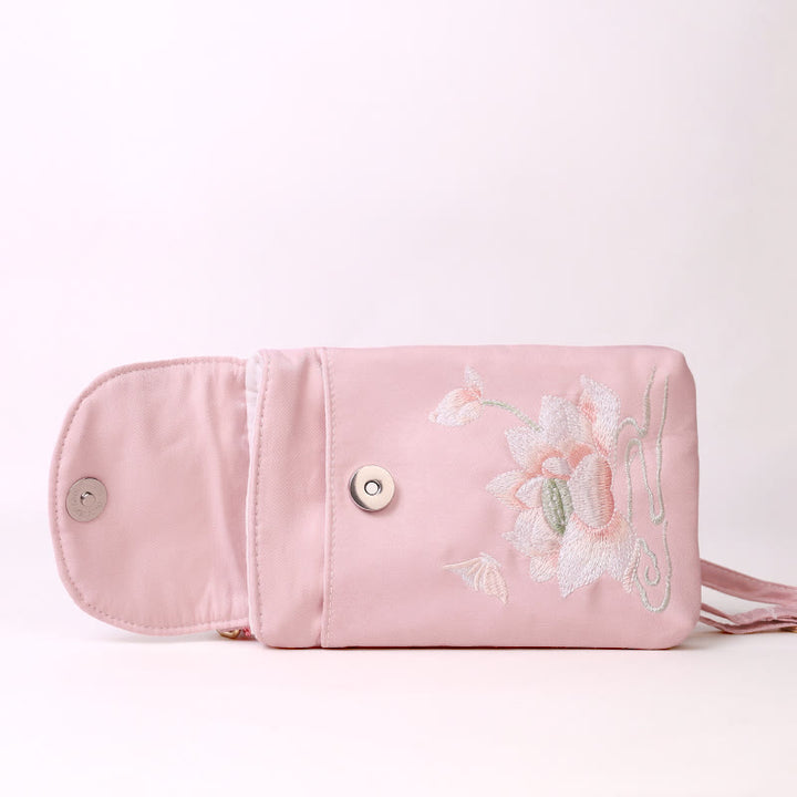 Borsa a tracolla con piccoli fiori ricamati Buddha Stones, borsa a tracolla, borsa per cellulare a doppio strato