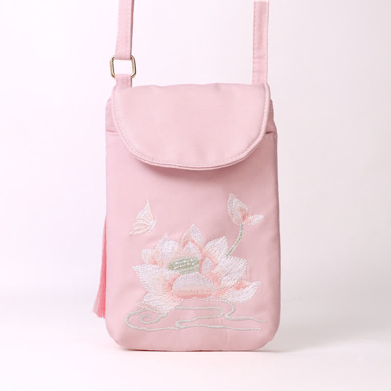 Borsa a tracolla con piccoli fiori ricamati Buddha Stones, borsa a tracolla, borsa per cellulare a doppio strato