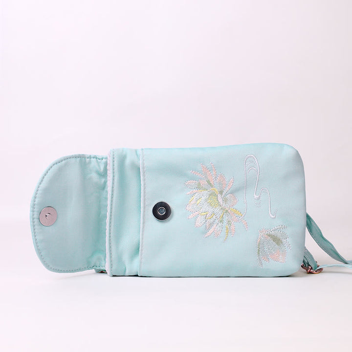 Borsa a tracolla con piccoli fiori ricamati Buddha Stones, borsa a tracolla, borsa per cellulare a doppio strato