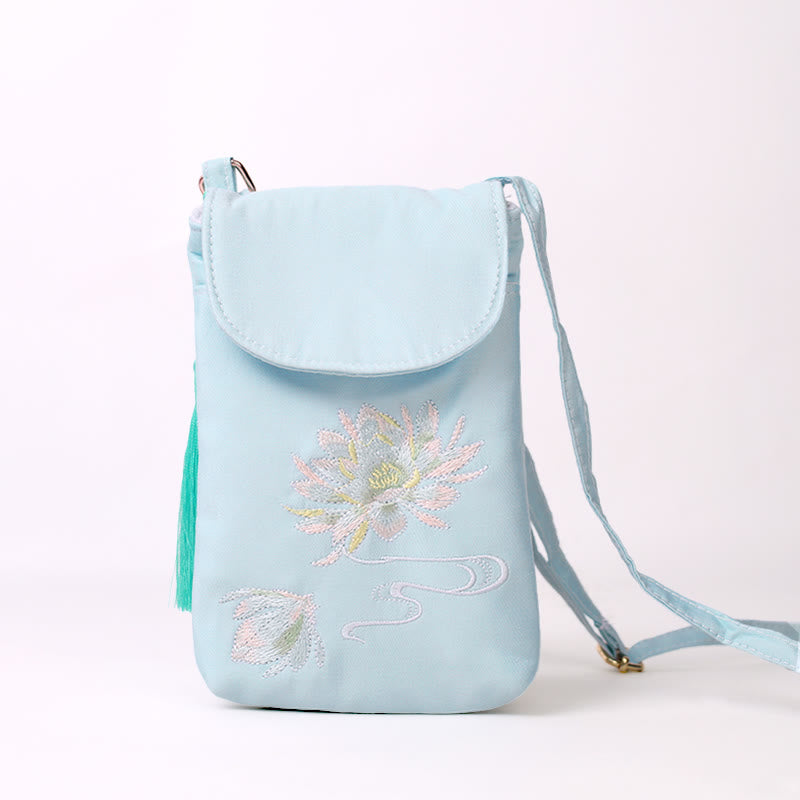 Borsa a tracolla con piccoli fiori ricamati Buddha Stones, borsa a tracolla, borsa per cellulare a doppio strato