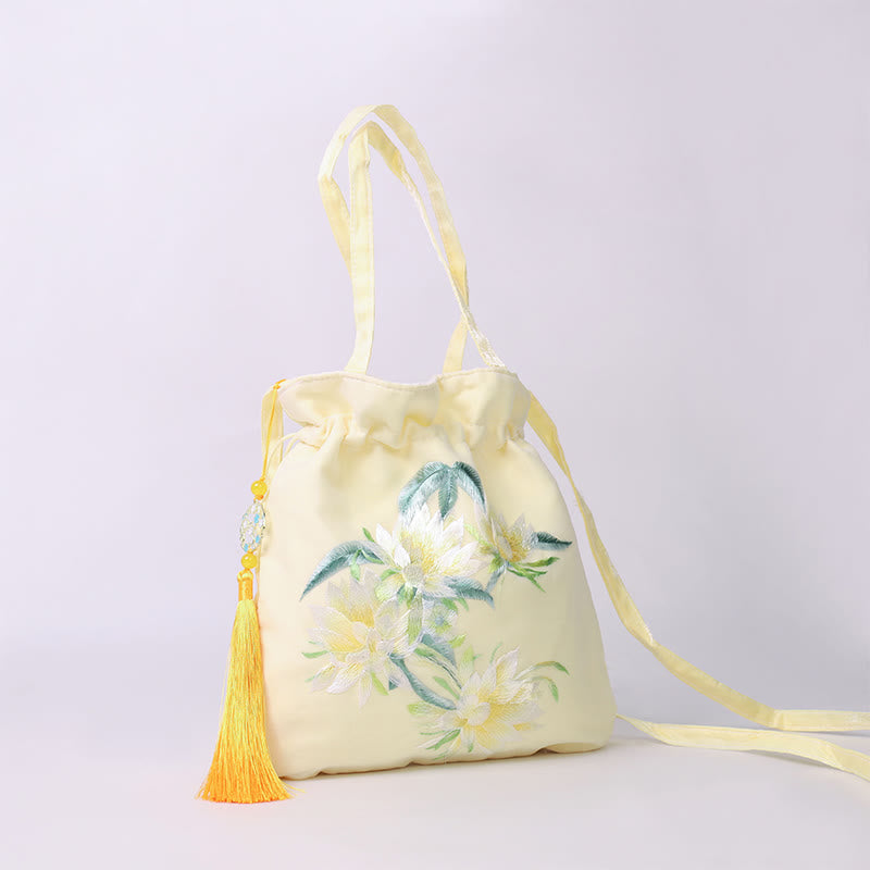 Buddha Stones Lotus Peony Epiphyllum Phoenix Suzhou Ricamo Cotone Lino Tote Borsa a Tracolla Borsa a Mano