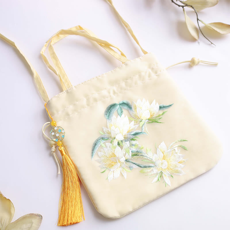 Buddha Stones Lotus Peony Epiphyllum Phoenix Suzhou Ricamo Cotone Lino Tote Borsa a Tracolla Borsa a Mano