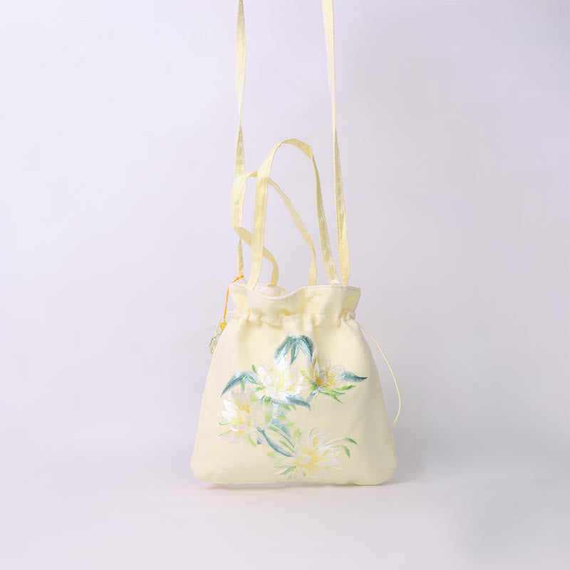 Buddha Stones Lotus Peony Epiphyllum Phoenix Suzhou Ricamo Cotone Lino Tote Borsa a Tracolla Borsa a Mano