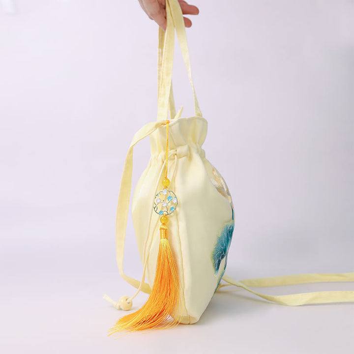 Buddha Stones Lotus Peony Epiphyllum Phoenix Suzhou Ricamo Cotone Lino Tote Borsa a Tracolla Borsa a Mano
