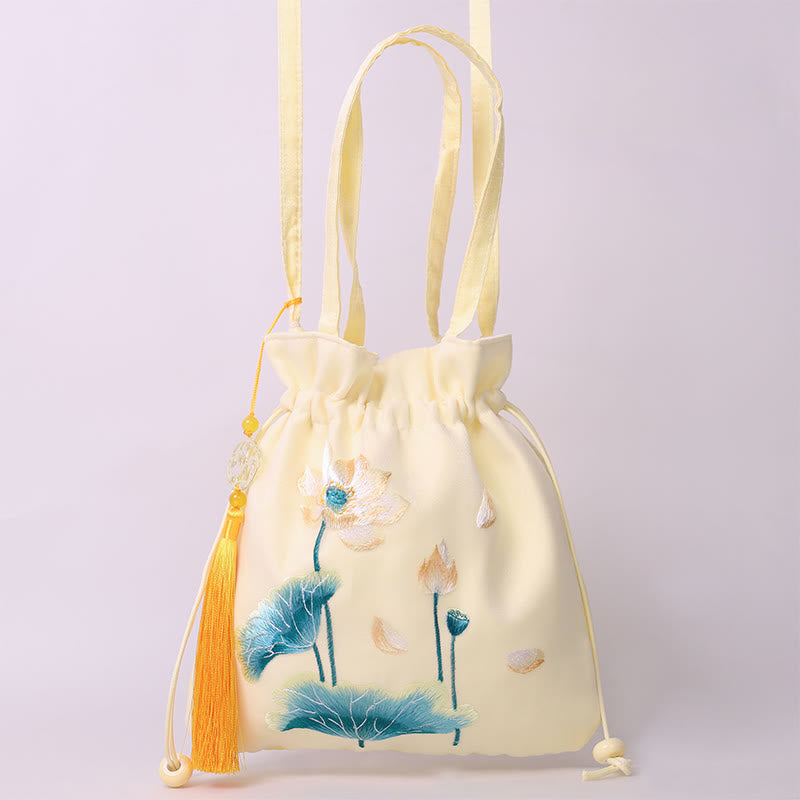 Buddha Stones Lotus Peony Epiphyllum Phoenix Suzhou Ricamo Cotone Lino Tote Borsa a Tracolla Borsa a Mano