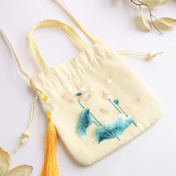 Buddha Stones Lotus Peony Epiphyllum Phoenix Suzhou Ricamo Cotone Lino Tote Borsa a Tracolla Borsa a Mano