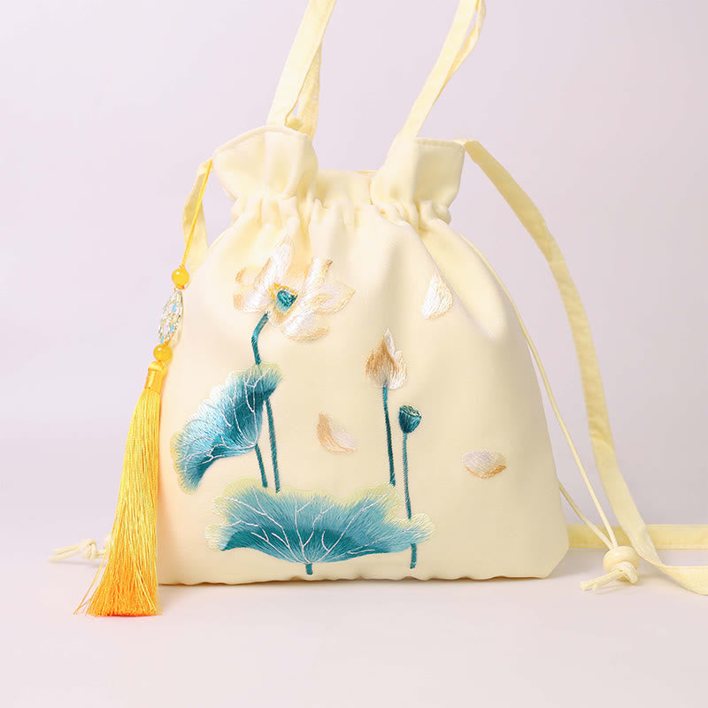 Buddha Stones Lotus Peony Epiphyllum Phoenix Suzhou Ricamo Cotone Lino Tote Borsa a Tracolla Borsa a Mano