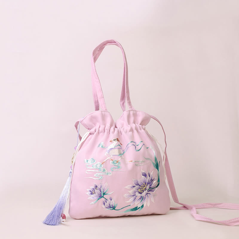 Buddha Stones Suzhou Ricamo Loto Cervo Epiphyllum Peonia Coniglio Cotone Lino Tote Borsa A Tracolla Borsa A Tracolla Borsa A Mano