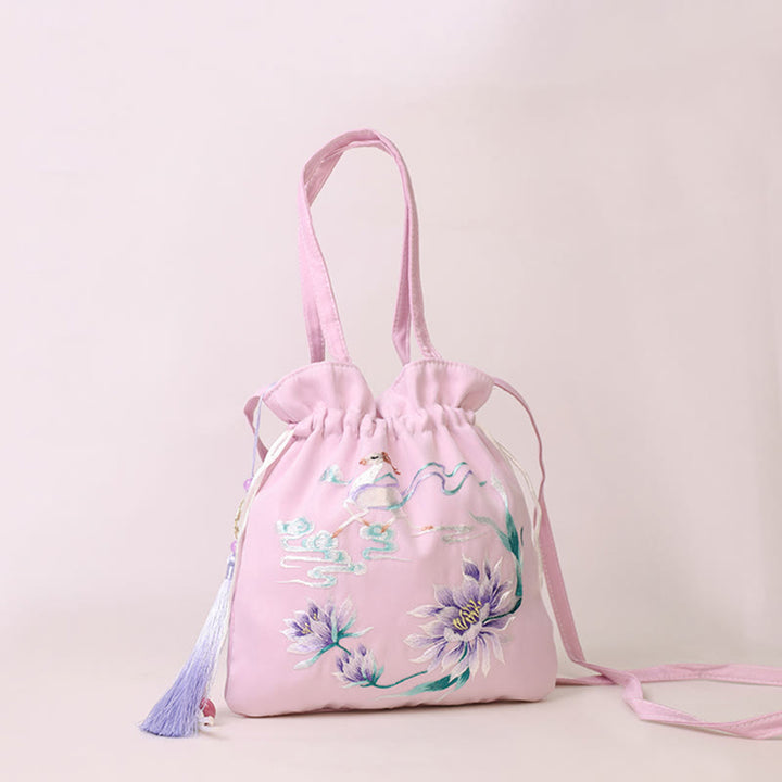 Buddha Stones Suzhou Ricamo Loto Cervo Epiphyllum Peonia Coniglio Cotone Lino Tote Borsa A Tracolla Borsa A Tracolla Borsa A Mano