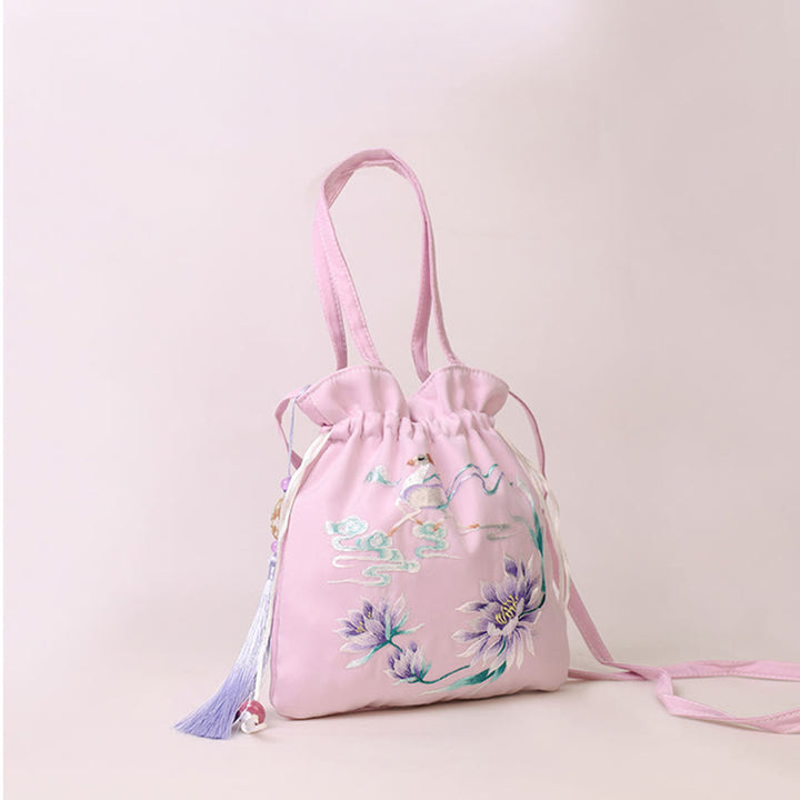 Buddha Stones Suzhou Ricamo Loto Cervo Epiphyllum Peonia Coniglio Cotone Lino Tote Borsa A Tracolla Borsa A Tracolla Borsa A Mano