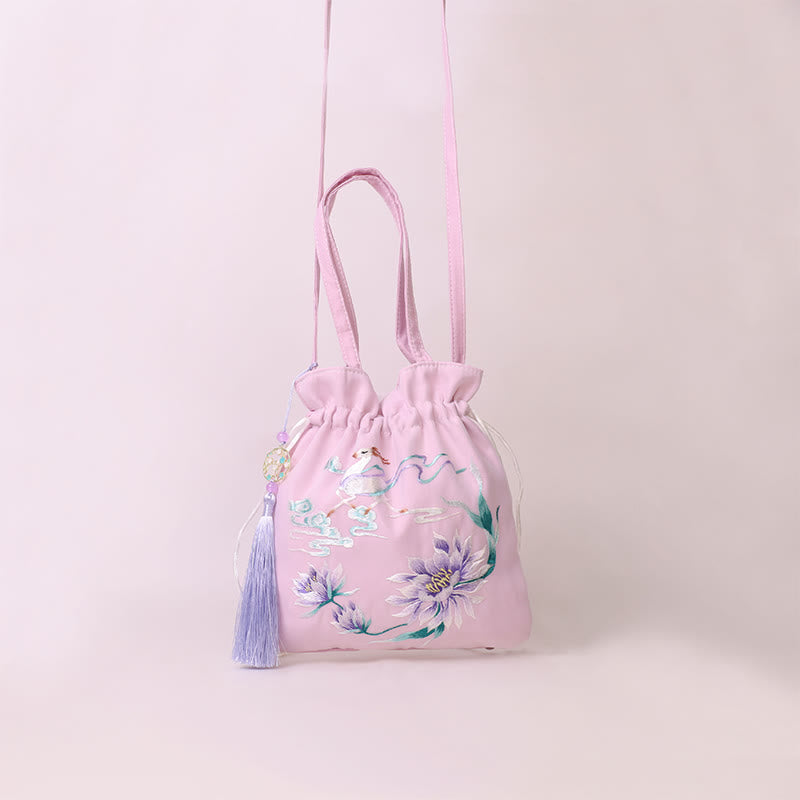 Buddha Stones Suzhou Ricamo Loto Cervo Epiphyllum Peonia Coniglio Cotone Lino Tote Borsa A Tracolla Borsa A Tracolla Borsa A Mano