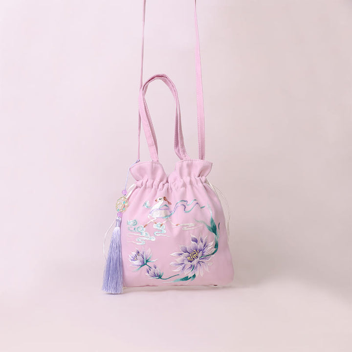 Buddha Stones Suzhou Ricamo Loto Cervo Epiphyllum Peonia Coniglio Cotone Lino Tote Borsa A Tracolla Borsa A Tracolla Borsa A Mano