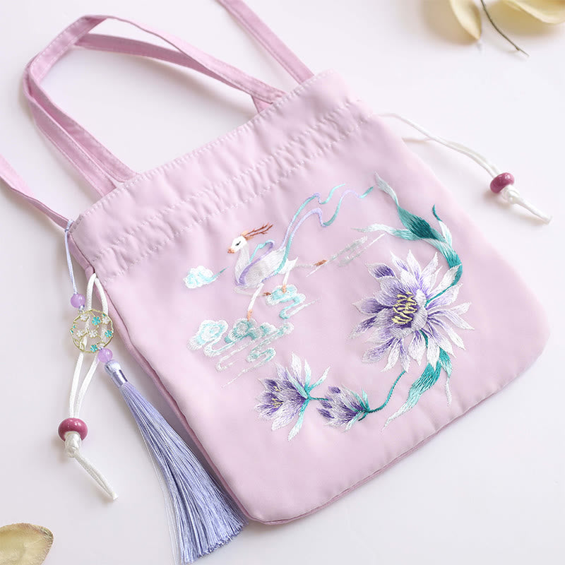 Buddha Stones Suzhou Ricamo Loto Cervo Epiphyllum Peonia Coniglio Cotone Lino Tote Borsa A Tracolla Borsa A Tracolla Borsa A Mano