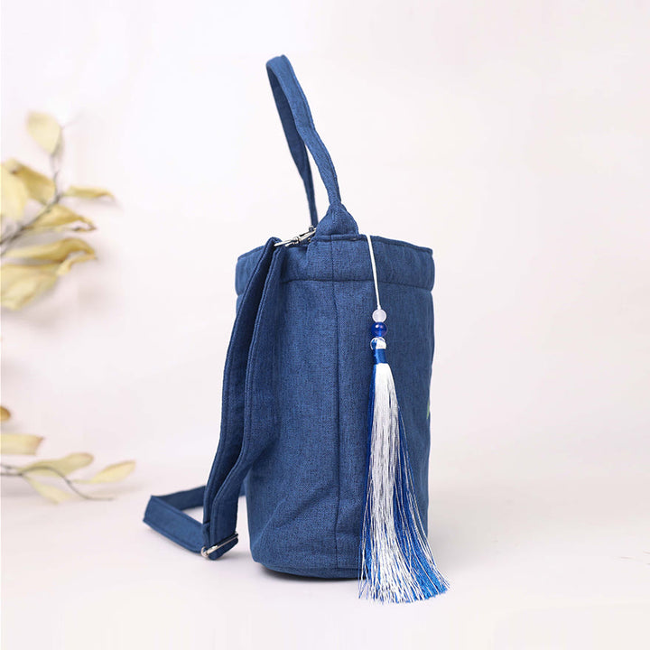 Buddha Stones Ricamo Glicine Prugna Loto Ciliegio Fiore Cotone Lino Tela Tote Borsa A Tracolla Borsa A Mano