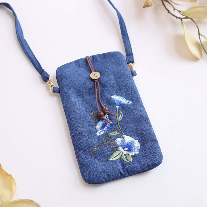 Borsa a tracolla con piccoli fiori ricamati Buddha Stones Borsa a tracolla Borsa per cellulare 11*20cm