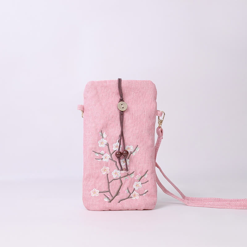 Borsa a tracolla con piccoli fiori ricamati Buddha Stones Borsa a tracolla Borsa per cellulare 11*20cm