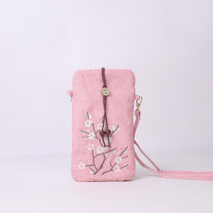Borsa a tracolla con piccoli fiori ricamati Buddha Stones Borsa a tracolla Borsa per cellulare 11*20cm