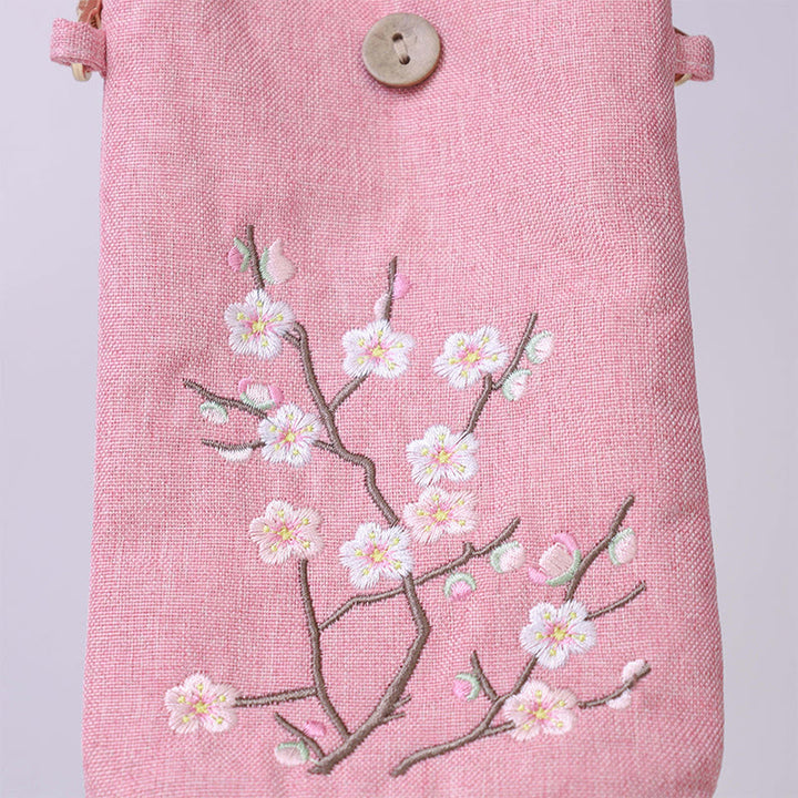 Borsa a tracolla con piccoli fiori ricamati Buddha Stones Borsa a tracolla Borsa per cellulare 11*20cm